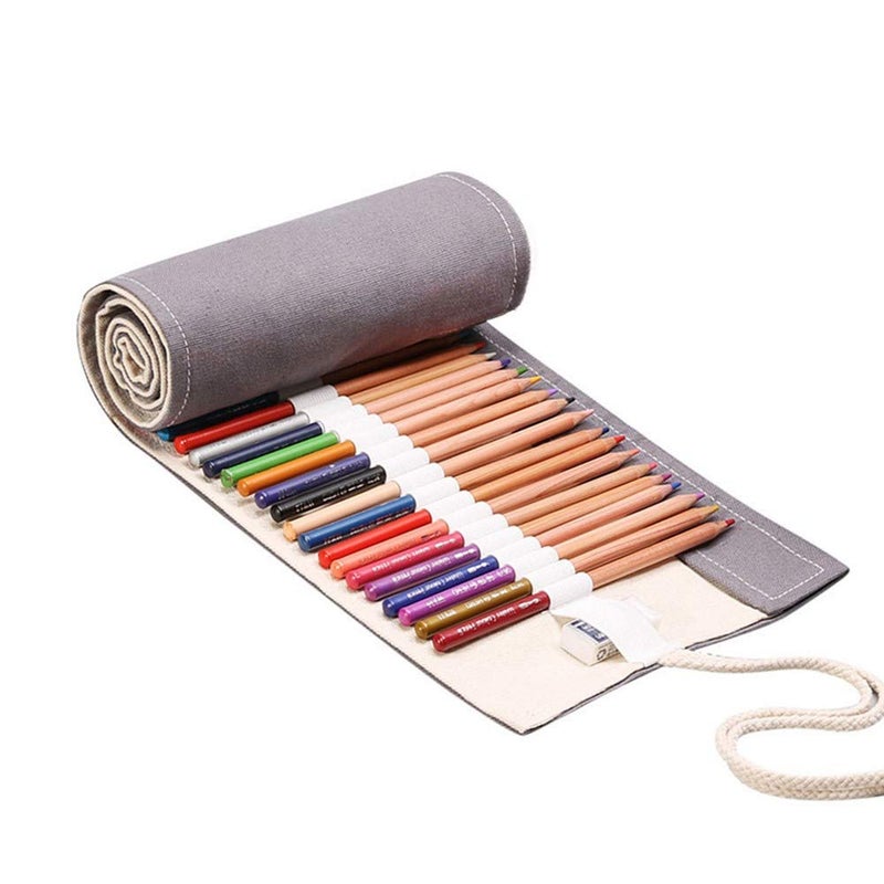 Funny live 36/48/72 Slots Colored Pencil Wrap Pencils Roll Holder Coloring Pencils Organizer Holder Colored Pen Paint Brush Storage Pouch Portable for Artist Student (Grey, 72 Slots) - Image 2